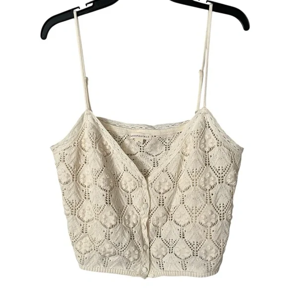 Aeropostale Tank Top XL Crochet Button-Front Crop Ivory Boho Hippie Prairie - Picture 1 of 6